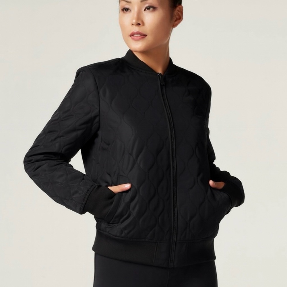 Blanc Noir Reversible Bomber Jacket Womens Small Quilted Satin Splatter Street